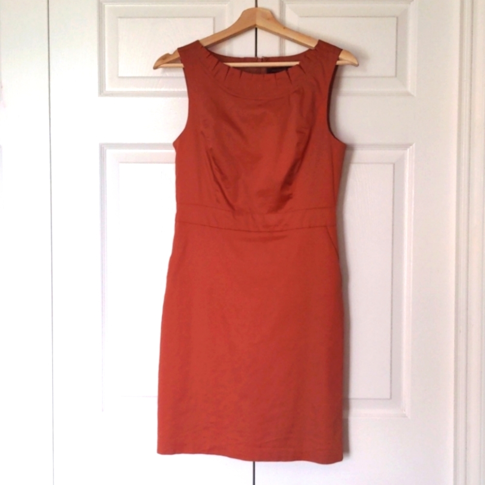 Burnt Orange Pleat Neck Dress with Pockets